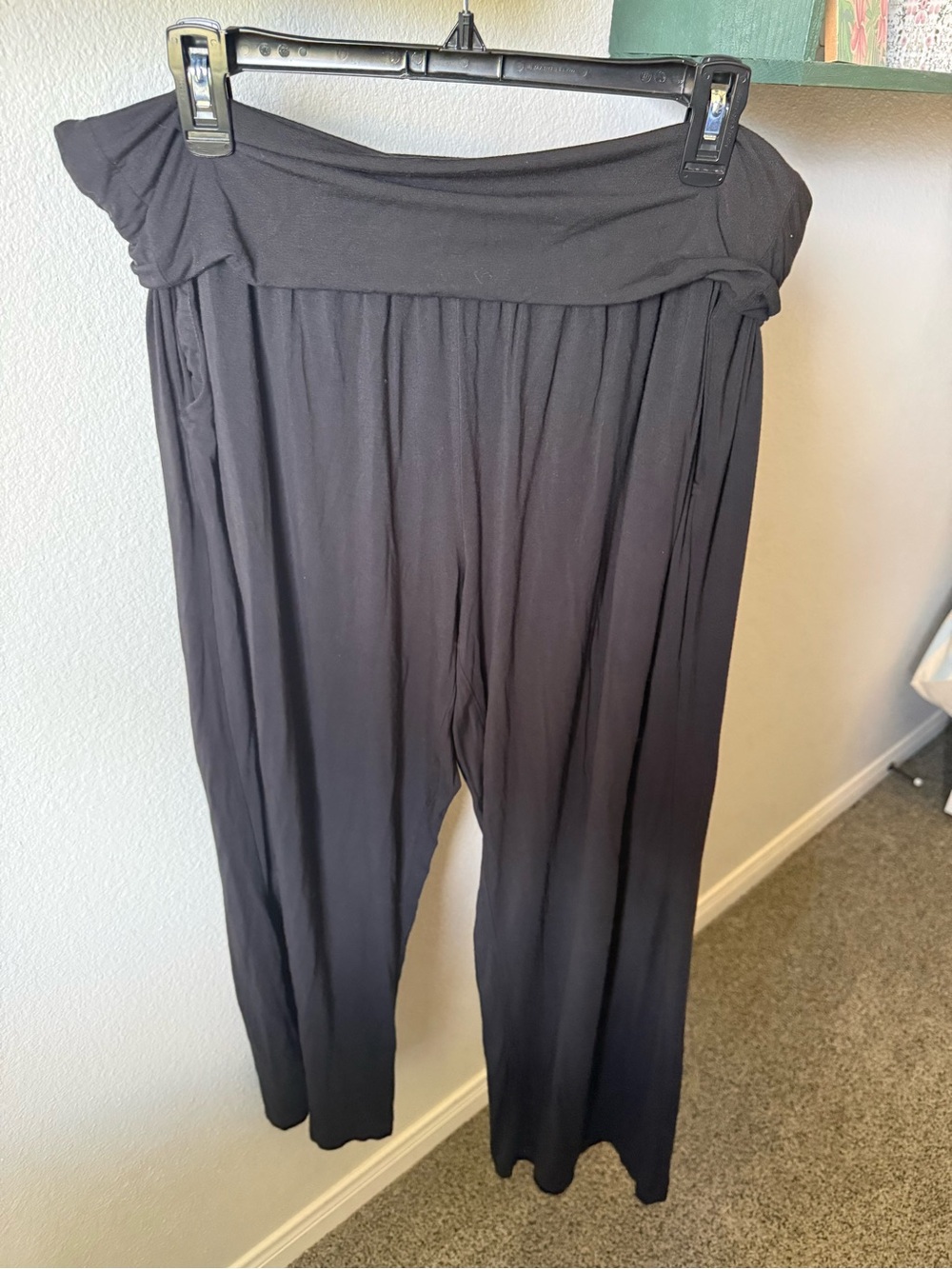 Athleta Black Wide-Leg Fold-Over Waist Pants